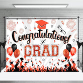 Aperturee - Aperturee White Beam Red Sparkle Balloon Congrats Grad Backdrop